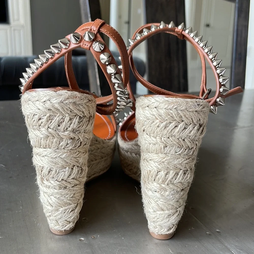 Christian Louboutin mafaldina Zeppa 120mm wedge espadrille sandal cuoio brown 39 - Picture 7 of 13